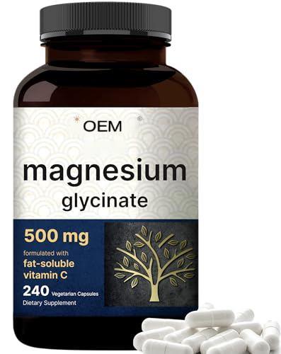 Pure Magnesium Glycinate 500mg, 240 Veggie Capsules