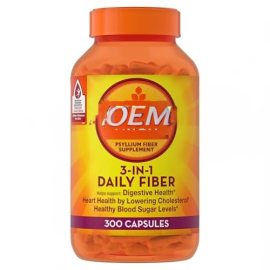 Psyllium Husk Capsules, 300 Capsules, 3-in-1 Fiber Supplement